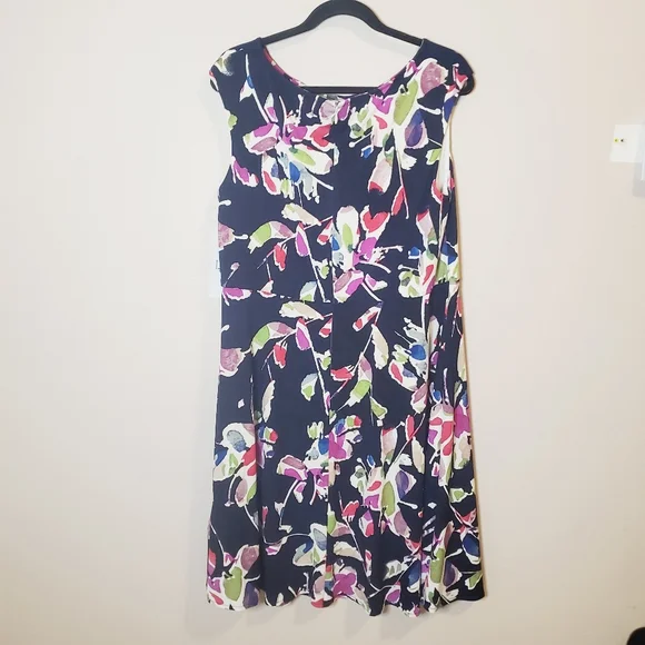 Wisp ceena jersey Stitch fix Navy blue pleated neckline floral Dress Size 14 - Picture 2 of 6